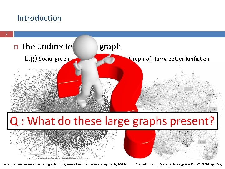 Introduction 7 The undirected large graph E. g) Social graph Graph of Harry potter
