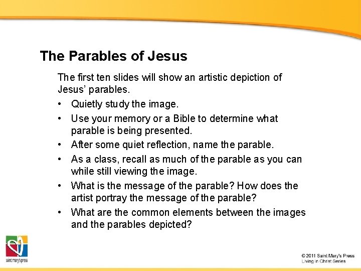 The Parables of Jesus The first ten slides will show an artistic depiction of