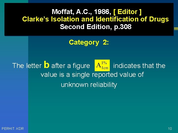 Moffat, A. C. , 1986, [ Editor ] Clarke’s Isolation and Identification of Drugs
