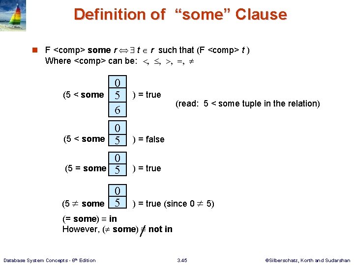 Definition of “some” Clause n F <comp> some r t r such that (F