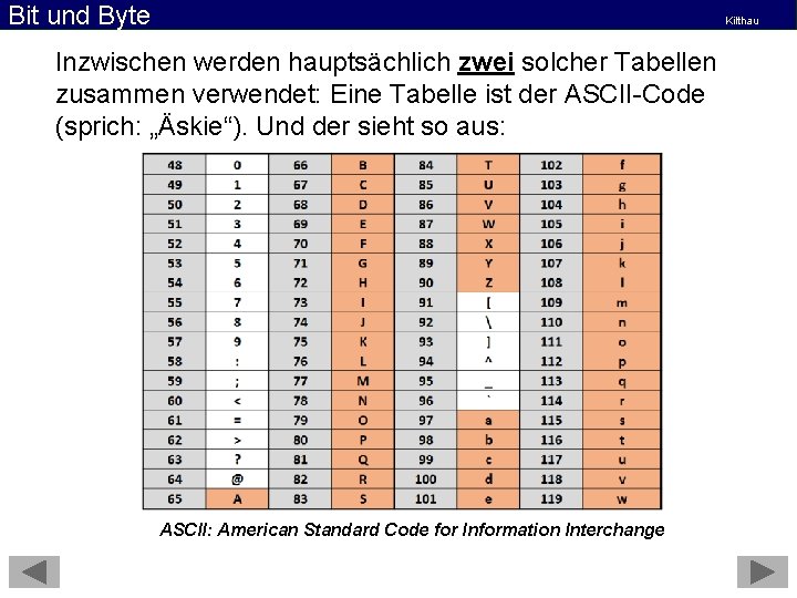 Bit und Byte Kilthau Inzwischen werden hauptsächlich zwei solcher Tabellen zusammen verwendet: Eine Tabelle