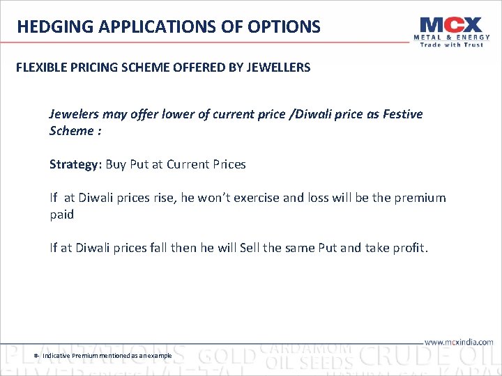 HEDGING APPLICATIONS OF OPTIONS FLEXIBLE PRICING SCHEME OFFERED BY JEWELLERS Jewelers may offer lower