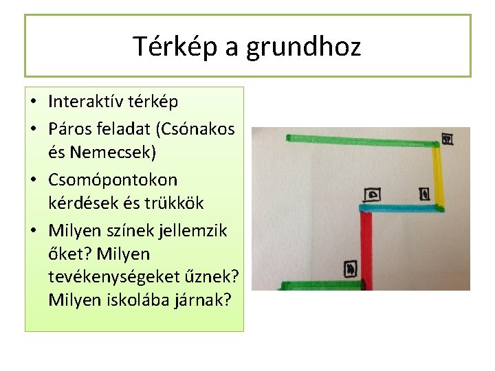Térkép a grundhoz • Interaktív térkép • Páros feladat (Csónakos és Nemecsek) • Csomópontokon