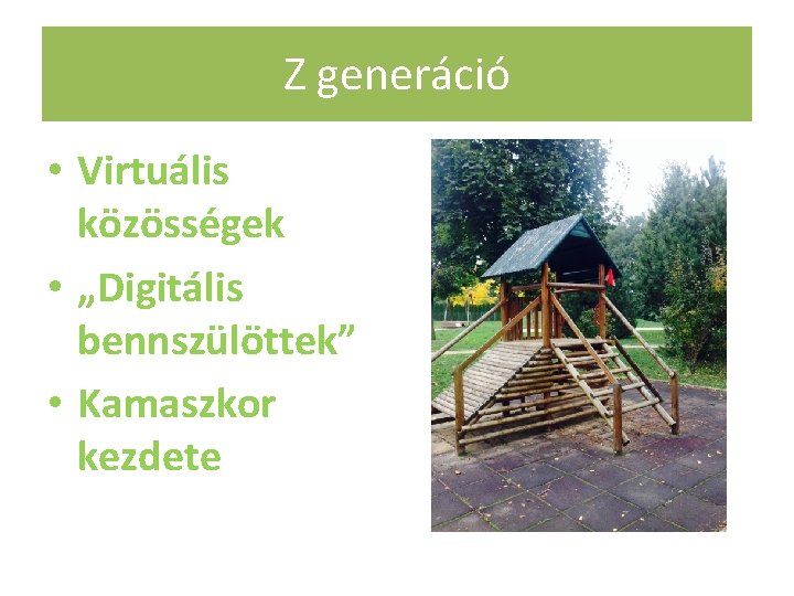 Z generáció • Virtuális közösségek • „Digitális bennszülöttek” • Kamaszkor kezdete 