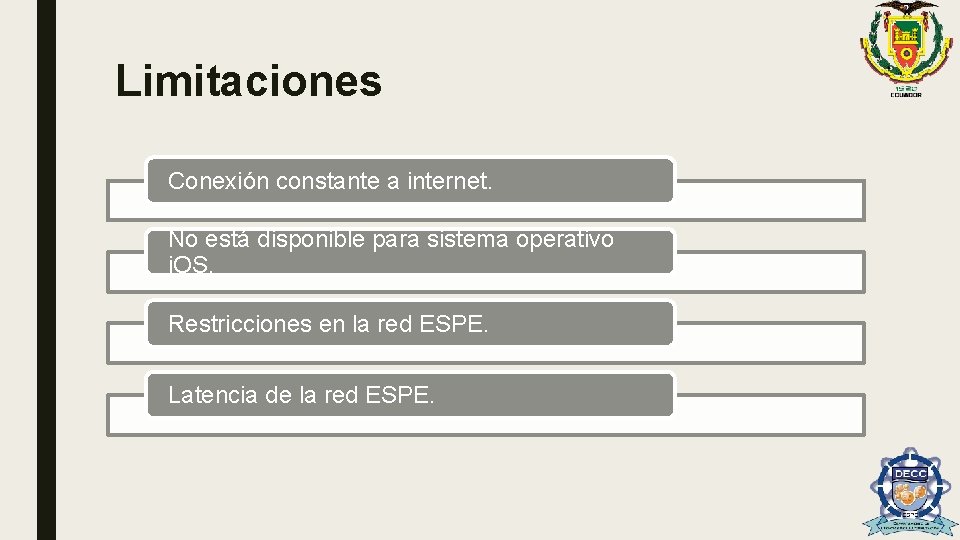 Limitaciones Conexión constante a internet. No está disponible para sistema operativo i. OS. Restricciones