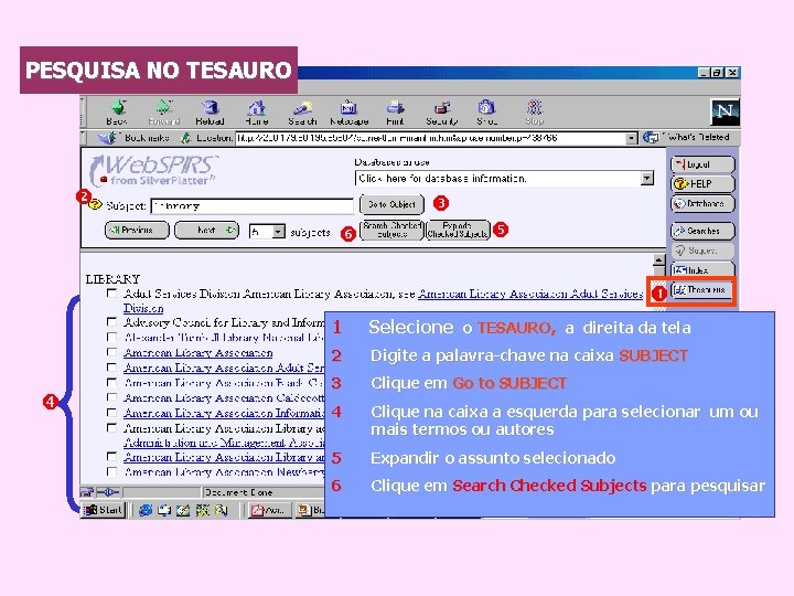 PESQUISA NO TESAURO 1 Selecione o TESAURO, a direita da tela 2 Digite a