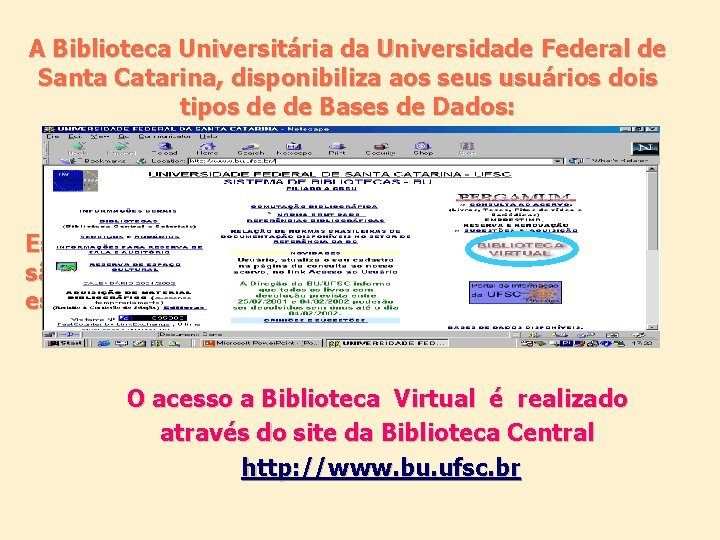 A Biblioteca Universitária da Universidade Federal de Santa Catarina, disponibiliza aos seus usuários dois