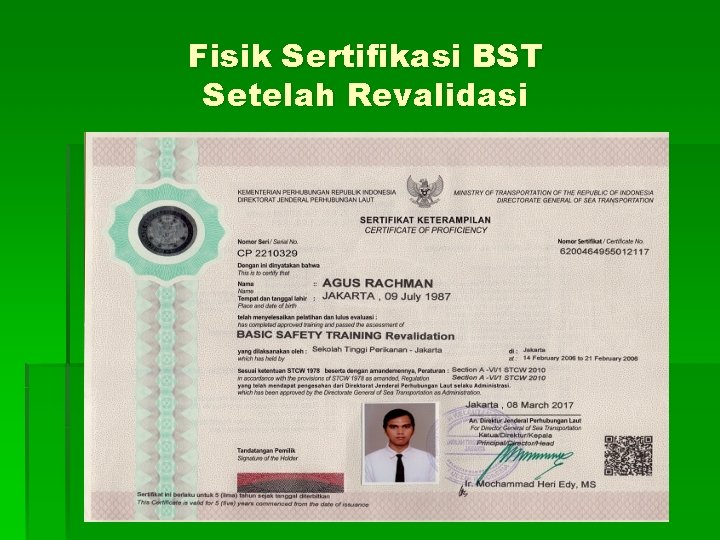 Fisik Sertifikasi BST Setelah Revalidasi 