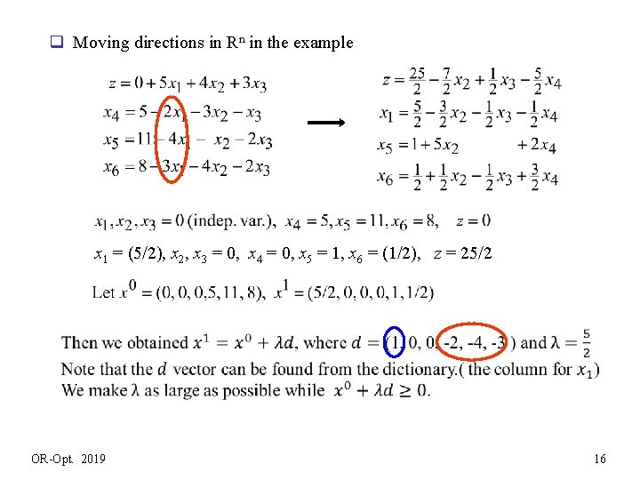  q Moving directions in Rn in the example x 1 = (5/2), x