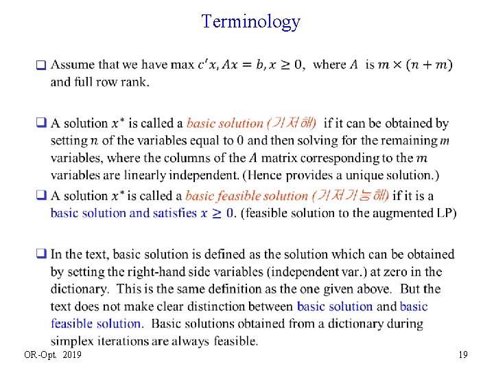 Terminology q OR-Opt. 2019 19 