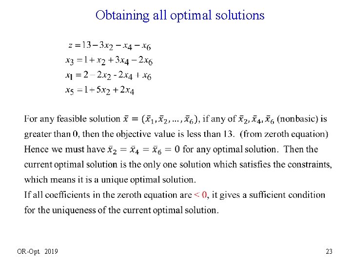  Obtaining all optimal solutions OR-Opt. 2019 23 