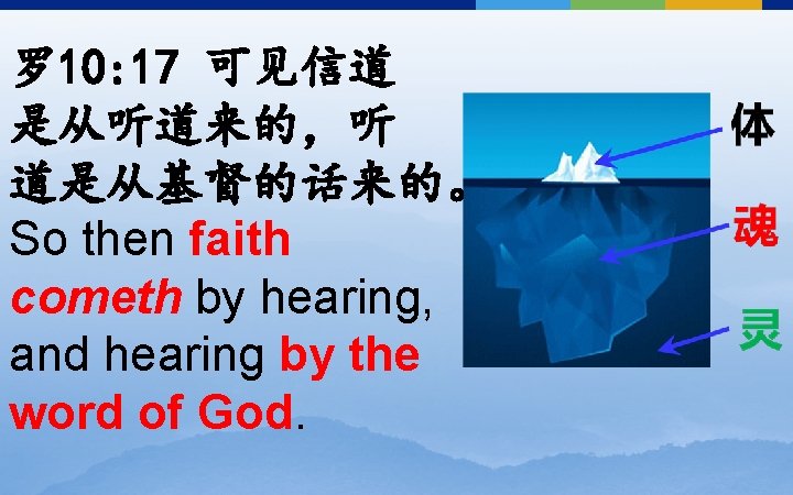 罗 10: 17 可见信道 是从听道来的，听 道是从基督的话来的。 So then faith cometh by hearing, and hearing