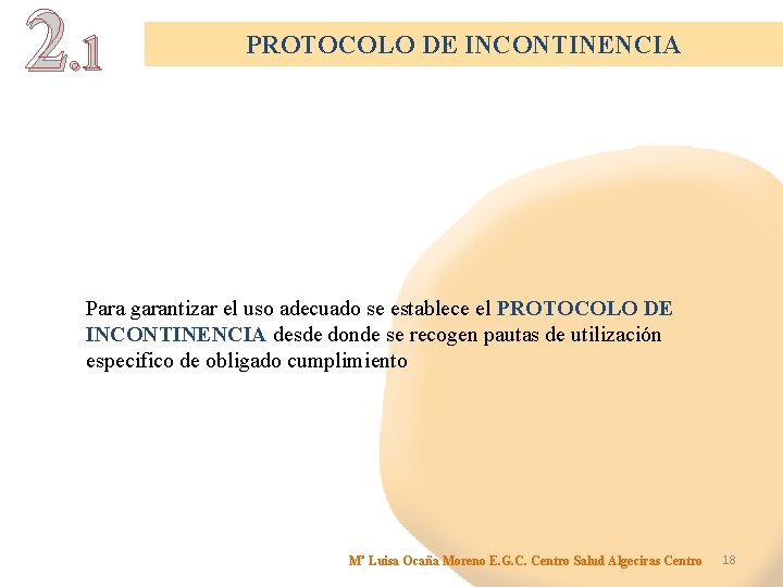 2. 1 PROTOCOLO DE INCONTINENCIA Para garantizar el uso adecuado se establece el PROTOCOLO