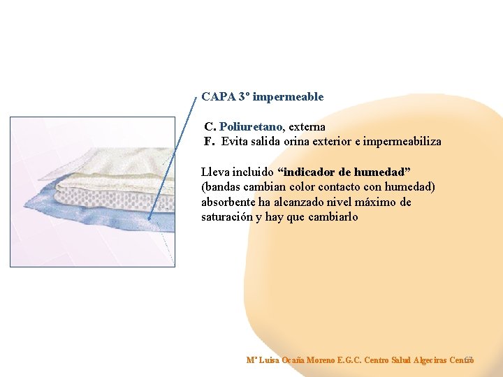 CAPA 3º impermeable C. Poliuretano, externa F. Evita salida orina exterior e impermeabiliza Lleva