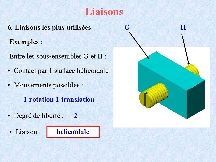 Liaisons 6. Liaisons les plus utilisées Exemples : Entre les sous-ensembles G et H