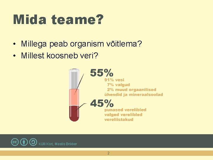 Mida teame? • Millega peab organism võitlema? • Millest koosneb veri? Külli Kori, Meelis
