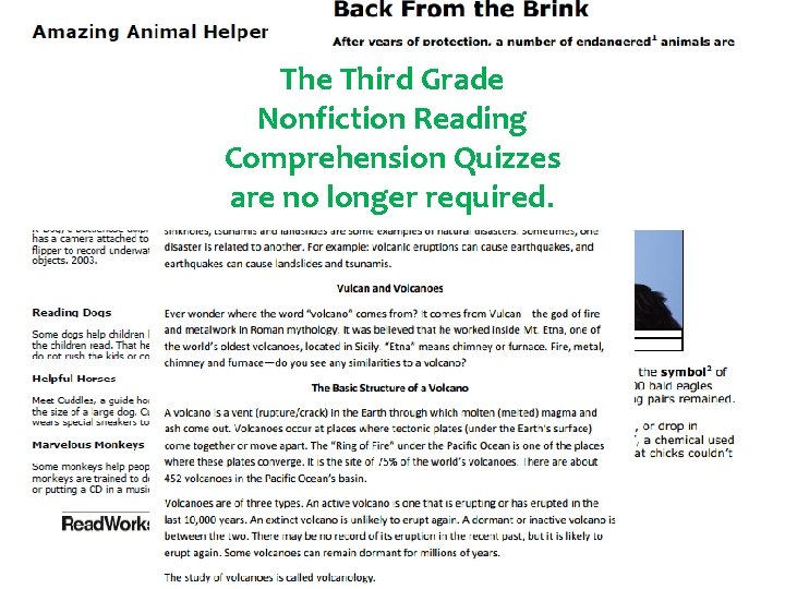 The Third Grade Nonfiction Reading Comprehension Quizzes are no longer required. 