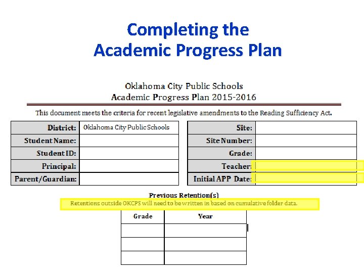 Completing the Academic Progress Plan 