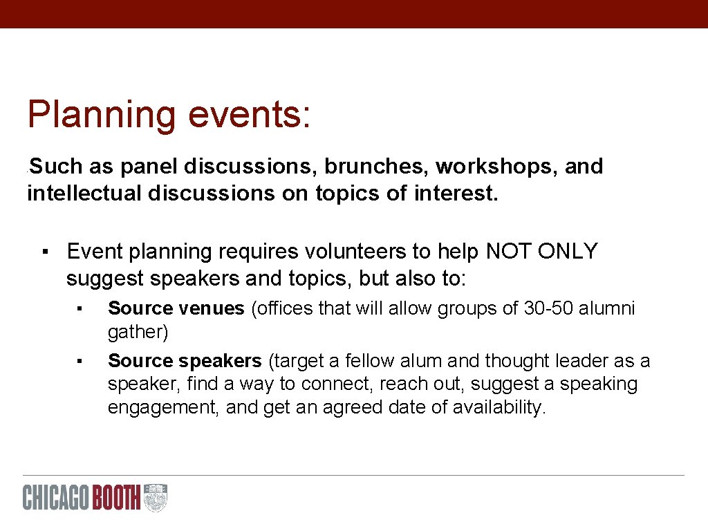 Planning events: Such as panel discussions, brunches, workshops, and intellectual discussions on topics of