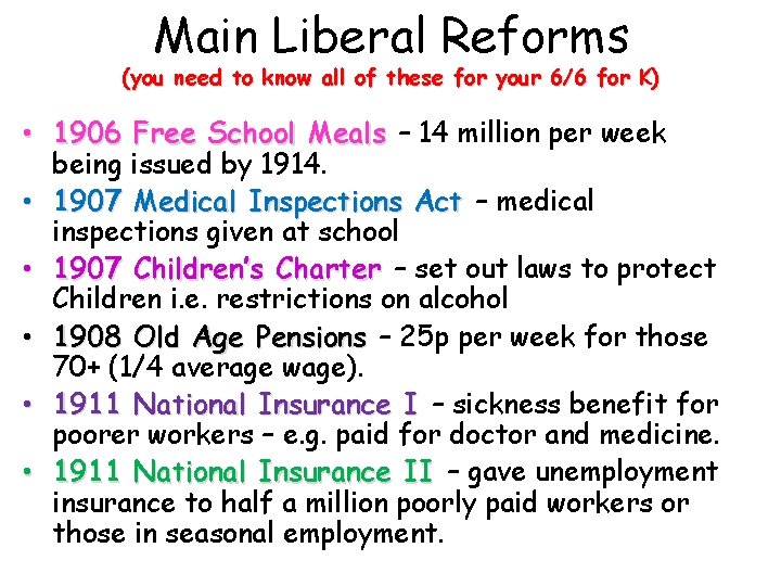 Main Liberal Reforms (you need to know all of these for your 6/6 for