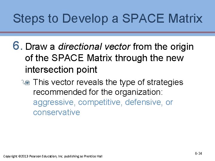 Steps to Develop a SPACE Matrix 6. Draw a directional vector from the origin Steps to Develop a SPACE Matrix 6. Draw a directional vector from the origin