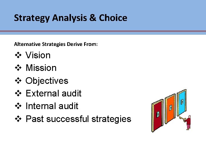 Strategy Analysis & Choice Alternative Strategies Derive From: v v v Ch 7 -6