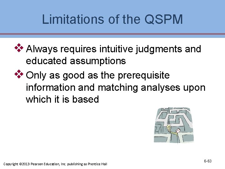 Limitations of the QSPM v Always requires intuitive judgments and educated assumptions v Only
