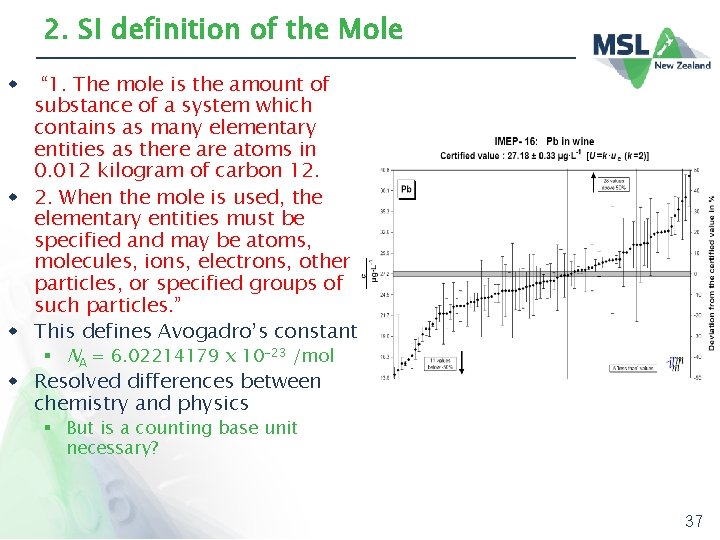 2. SI definition of the Mole “ 1. The mole is the amount of