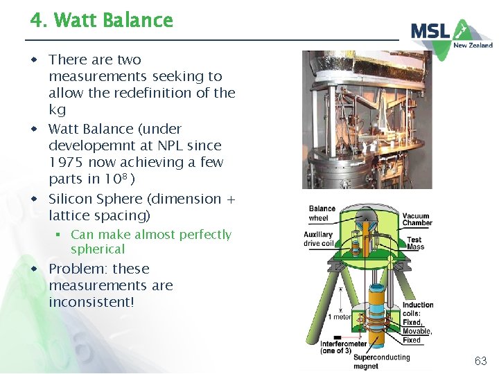 4. Watt Balance w There are two measurements seeking to allow the redefinition of