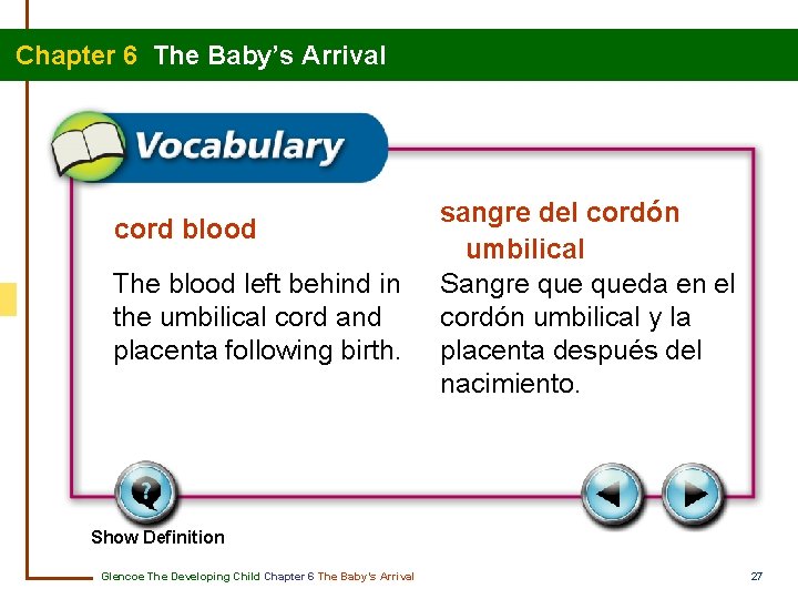 Chapter 6 The Baby’s Arrival cord blood The blood left behind in the umbilical