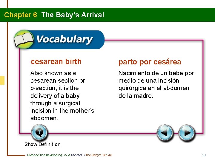 Chapter 6 The Baby’s Arrival cesarean birth parto por cesárea Also known as a