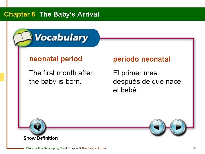 Chapter 6 The Baby’s Arrival neonatal periodo neonatal The first month after the baby