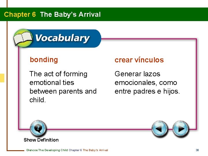 Chapter 6 The Baby’s Arrival bonding crear vínculos The act of forming emotional ties