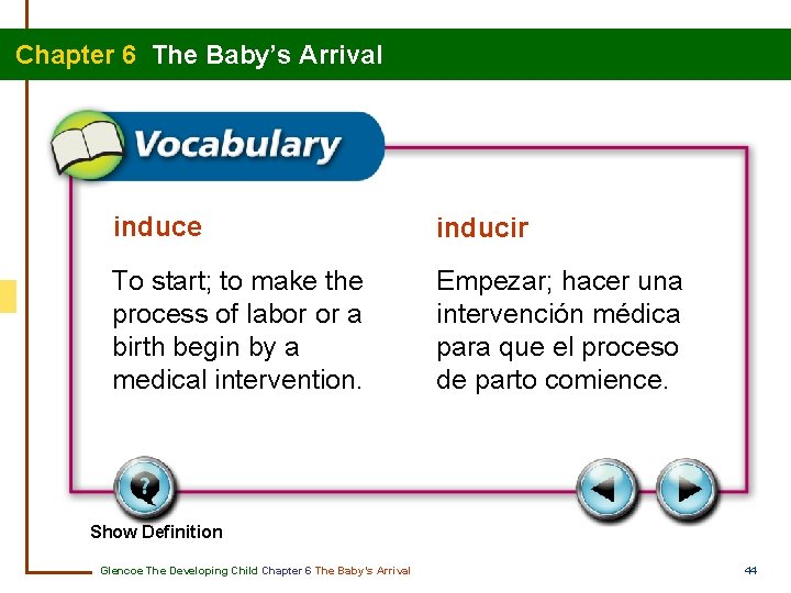 Chapter 6 The Baby’s Arrival induce inducir To start; to make the process of