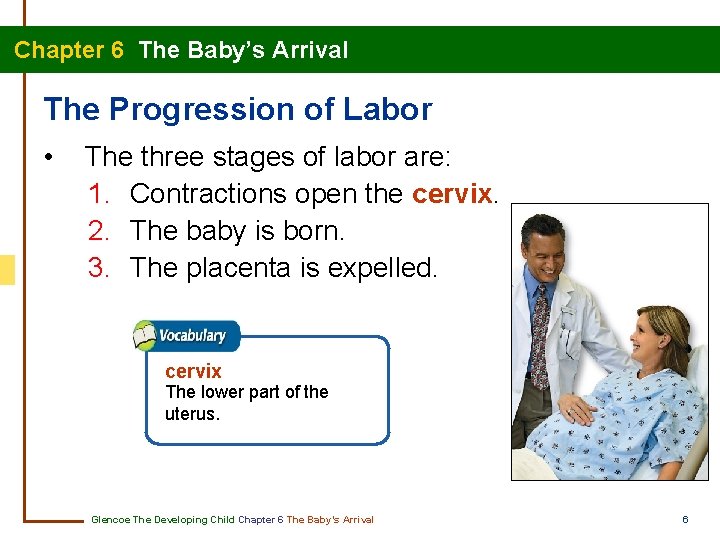 Chapter 6 The Baby’s Arrival The Progression of Labor • The three stages of