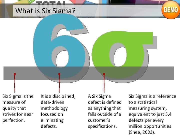 6σ What is Six Sigma? • Six Sigma is the measure of quality that