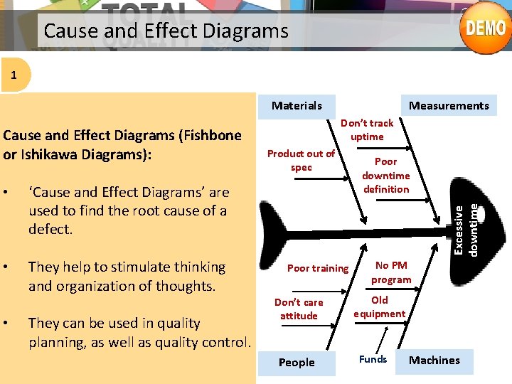 Cause and Effect Diagrams 1 Materials • ‘Cause and Effect Diagrams’ are used to