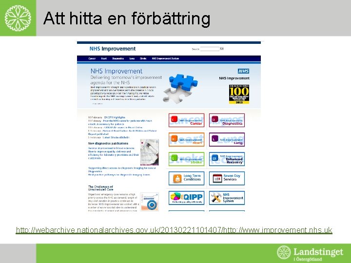 Att hitta en förbättring http: //webarchive. nationalarchives. gov. uk/20130221101407/http: //www. improvement. nhs. uk 