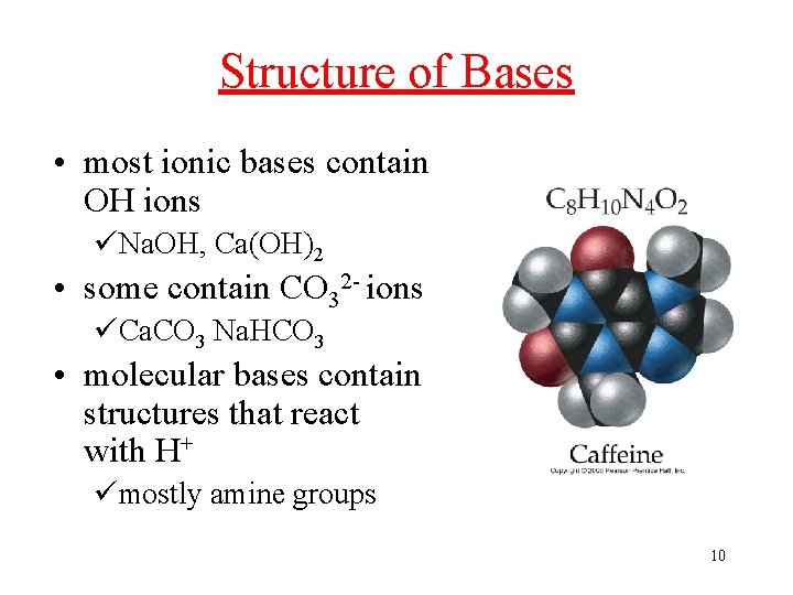 Structure of Bases • most ionic bases contain OH ions üNa. OH, Ca(OH)2 •