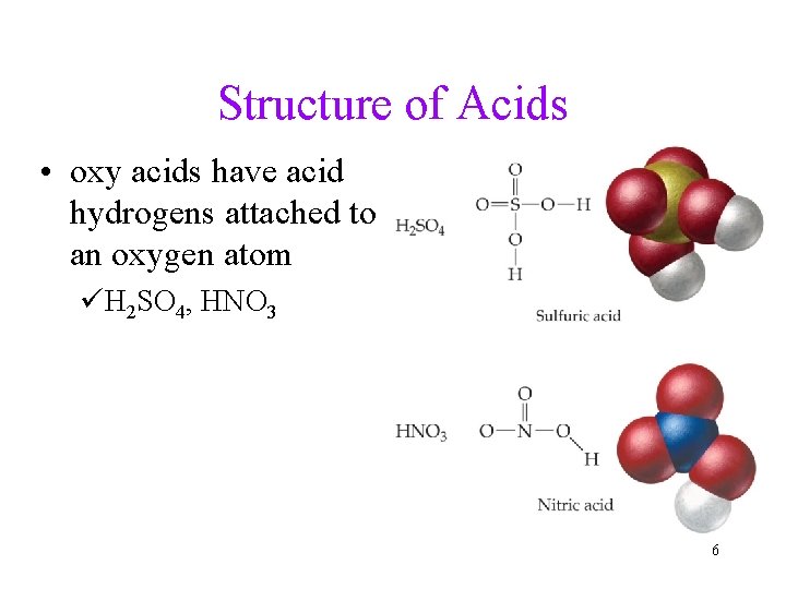 Structure of Acids • oxy acids have acid hydrogens attached to an oxygen atom