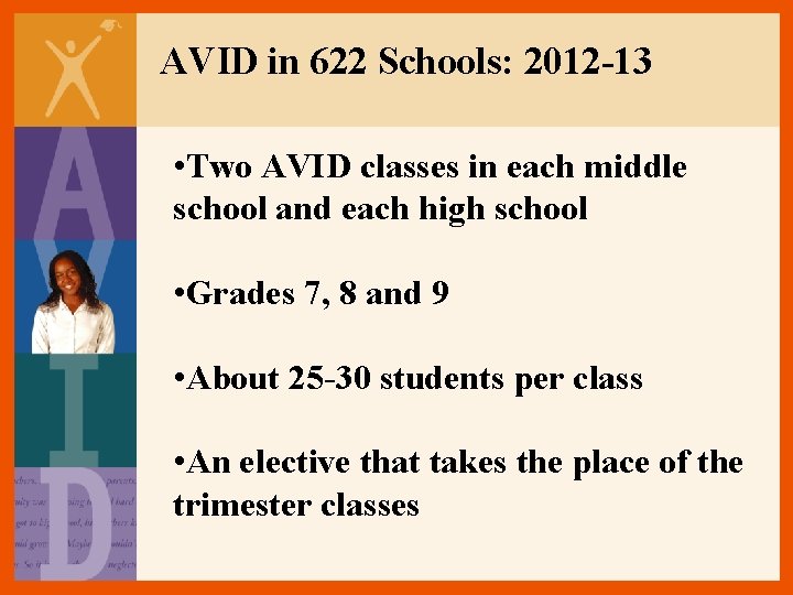 AVID in 622 Schools: 2012 -13 • Two AVID classes in each middle school