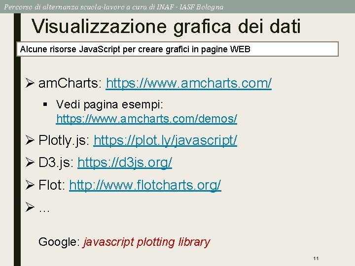 Percorso di alternanza scuola-lavoro a cura di INAF - IASF Bologna Visualizzazione grafica dei