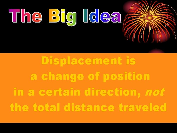 Displacement is a change of position in a certain direction, not the total distance