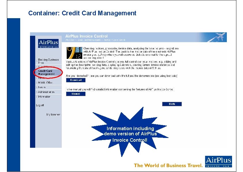 Container: Credit Card Management Information including demo version of Air. Plus Invoice Control! 