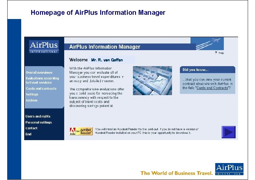 Homepage of Air. Plus Information Manager Mr. R. . van Geffen 