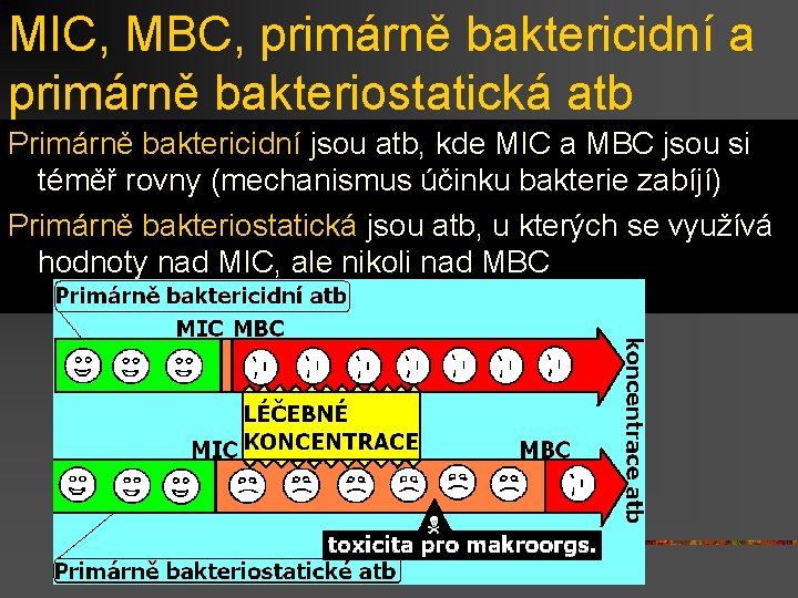 MIC, MBC, primárně baktericidní a primárně bakteriostatická atb Primárně baktericidní jsou atb, kde MIC