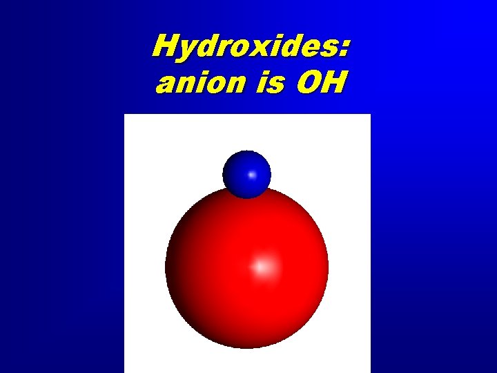 Hydroxides: anion is OH 