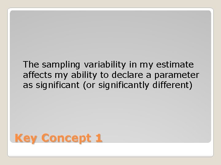 The sampling variability in my estimate affects my ability to declare a parameter as