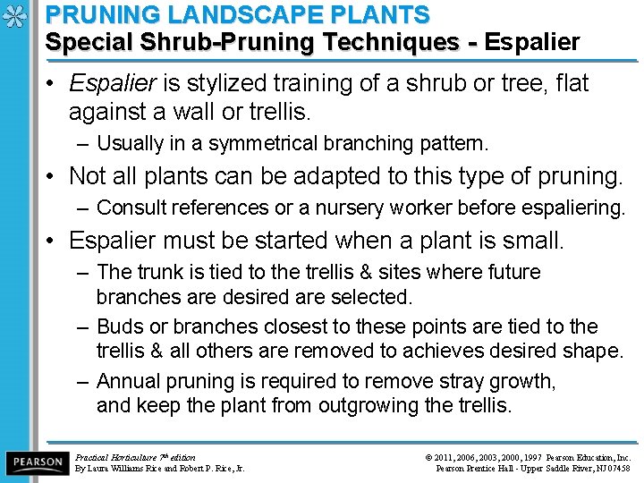 PRUNING LANDSCAPE PLANTS Special Shrub-Pruning Techniques - Espalier Special Shrub-Pruning Techniques - • Espalier