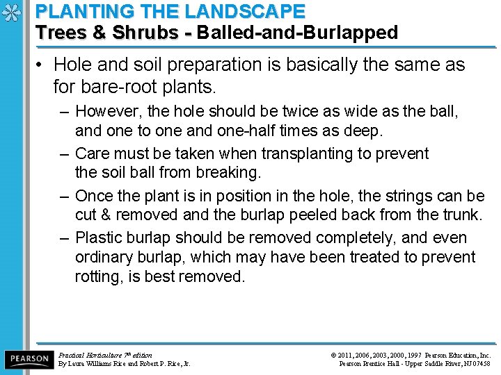 PLANTING THE LANDSCAPE Trees & Shrubs - Balled-and-Burlapped Trees & Shrubs - • Hole